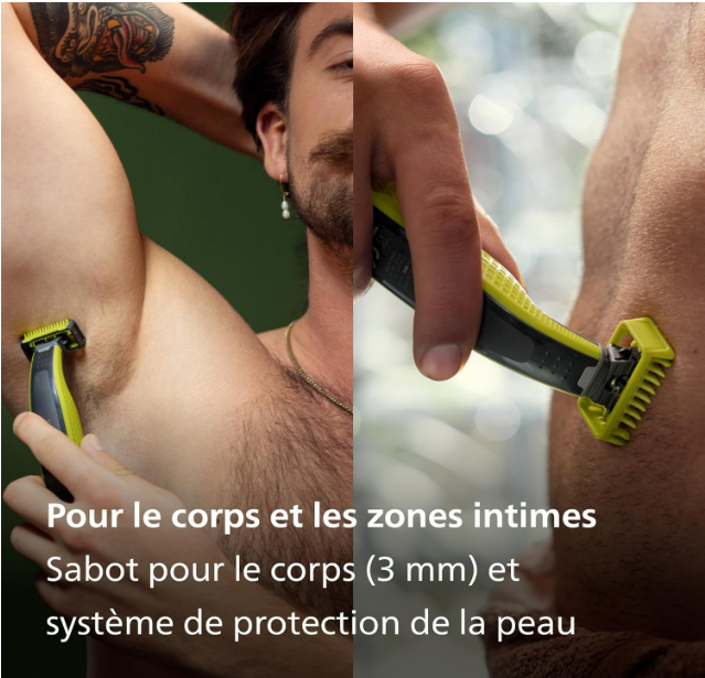 Philips OneBlade Authentique Visage + Corps - Tondeuse à barbe électrique, tondeuse corps et rasoir, 2 lames Original pour visage, 1 sabot 5-en-1 réglable, 1 kit pour le corps (modèle QP2824/30)