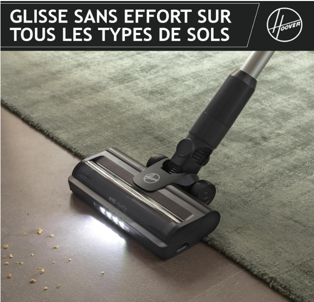 Hoover HF1 Plus Aspirateur Balai sans Fil HF1PZ10H, Léger & Puissant avec Turbo Mode, Brosse Anti-Twist Multi-sols Eclairage LED, Autonomie 45 Min. Batterie Amovible, Position Quick Park & Go