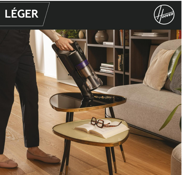 Hoover HF1 Plus Aspirateur Balai sans Fil HF1PZ10H, Léger & Puissant avec Turbo Mode, Brosse Anti-Twist Multi-sols Eclairage LED, Autonomie 45 Min. Batterie Amovible, Position Quick Park & Go