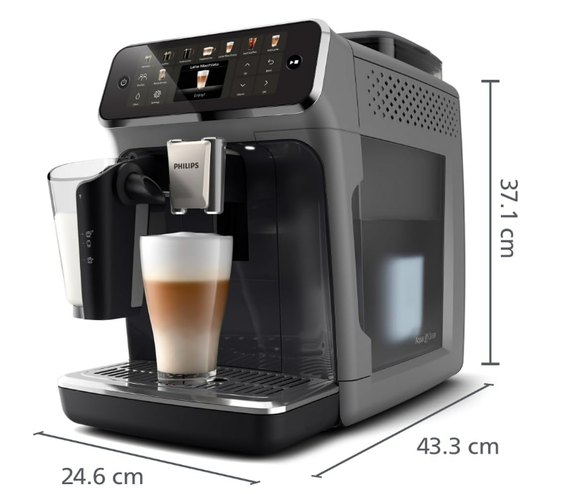 Philips Machine à Expresso Entièrement Automatique 5500 Series – 20 Boissons Chaudes et Glacées, Carafe à Lait LatteGo Facile à Nettoyer, SilentBrew 40% plus Silencieuse, QuickStart, Gris (EP5544/50)