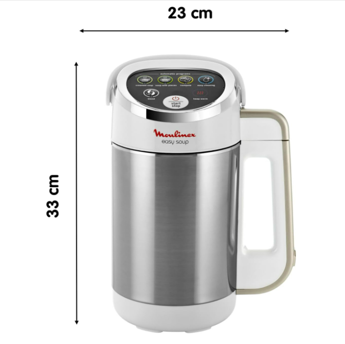 Moulinex Blender chauffant, 1000 W, Capacité 1.2 L, 5 programmes automatiques, Double paroi, Soupe, Velouté, Compote, Smoothie, Maintien au Chaud, Easy Soup silver LM841110