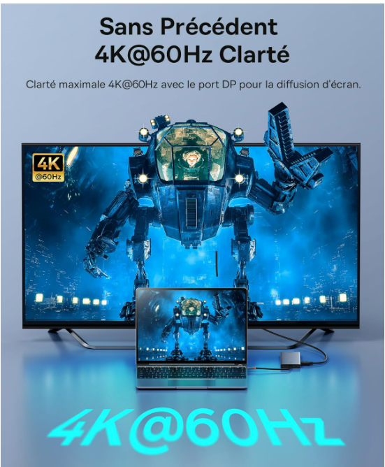 【Puce Optimisée】 Baseus Docking Station USB C, 13-in-1 Hub, 2 HDMI 4K@60Hz, DisplayPort, VGA, USB 3.1 10Gbps, PD100W, Ethernet pour Ordinateur Portable