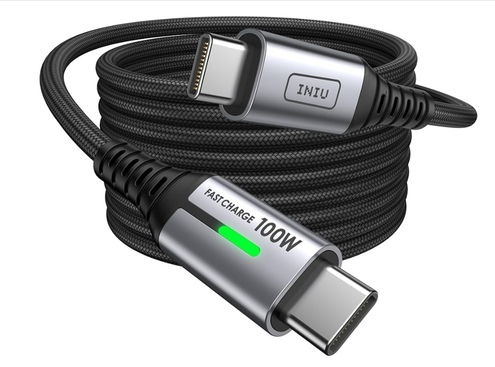 INIU Câble USB C, 2m 100W PD 5A Cable USB C Charge Rapide QC 4.0 Chargeur Type C Nylon Tressé pour iPhone 16 15 Samsung S23 Ultra iPad Air MacBook Pro Google Pixel 7 Xiaomi Switch PS5 Tablet S8 ECC.