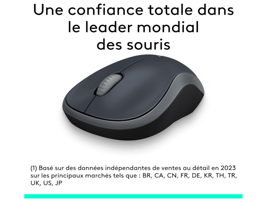 Logitech M185 Souris Sans Fil, 2.4 GHz avec Mini Récepteur USB, Longévité de la Pile 12 Mois, Résolution du Capteur 1000 PPP, Ambidextre, Compatible PC, Mac, Ordinateur Portable - Gris/Noir