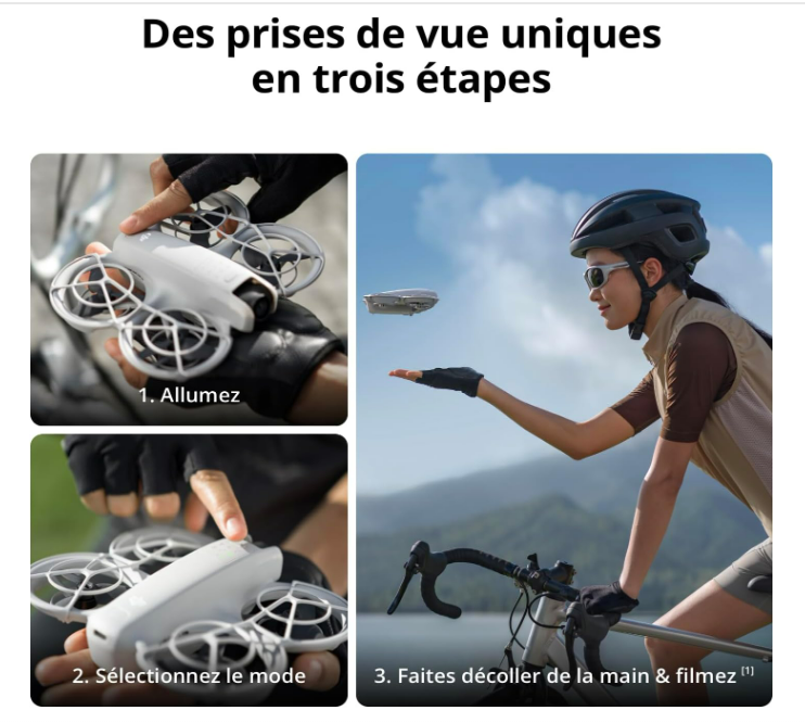 DJI Neo, Mini Drone avec Caméra 4K Ultra-HD pour Adultes, Drone Suiveur qui Vole Seul de 135 g, Décollage de la Main, Suivi de Sujet par IA, QuickShots, Vidéo Stabilisée, (sans Contrôleur)