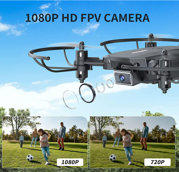 Mini Drone Pliable avec Caméra - KIDOMO 1080P Mini Quadrirotor RC pour Enfants et WIFI FPV Télécommande, lumières LED et Décollage/Atterrissage à une Touche, 360°Flips, 2 Batteries