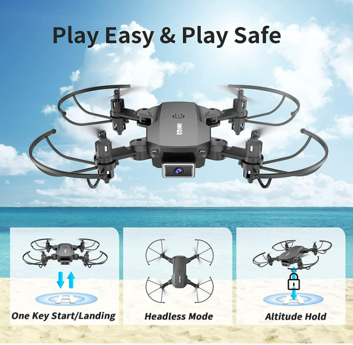 Mini Drone Pliable avec Caméra - KIDOMO 1080P Mini Quadrirotor RC pour Enfants et WIFI FPV Télécommande, lumières LED et Décollage/Atterrissage à une Touche, 360°Flips, 2 Batteries