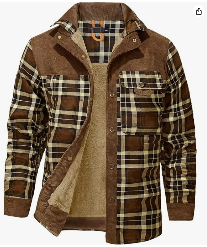Mr.Stream Homme Casual Manches Longues à Carreaux Flanelle Bouton fourrée Chaud Chemise Sherp Veste
