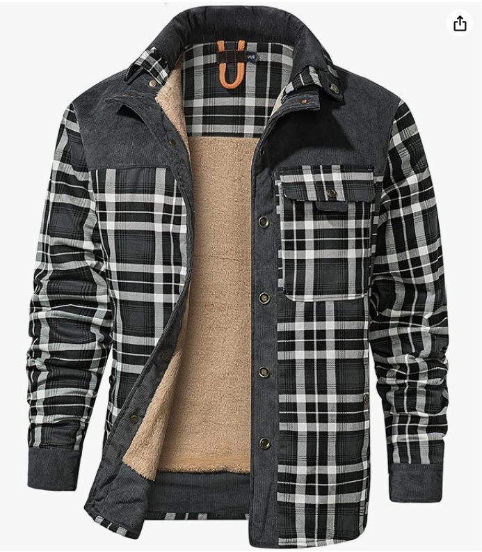 Mr.Stream Homme Casual Manches Longues à Carreaux Flanelle Bouton fourrée Chaud Chemise Sherp Veste