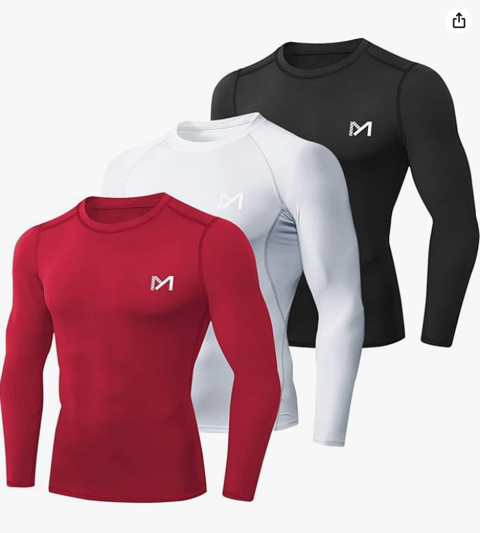 MEETYOO Tee Shirt Compression Homme Manche Longue, Baselayer Maillot Running Vetement Fitness pour Sports Jogging Musculation