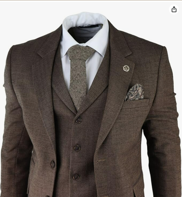 Costume Homme en Tweed à Chevrons 3 Pièces Style Classique Vintage Coupe Ajustée | Marron