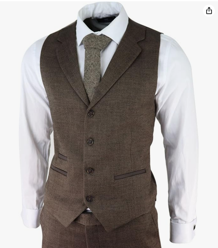 Costume Homme en Tweed à Chevrons 3 Pièces Style Classique Vintage Coupe Ajustée | Marron