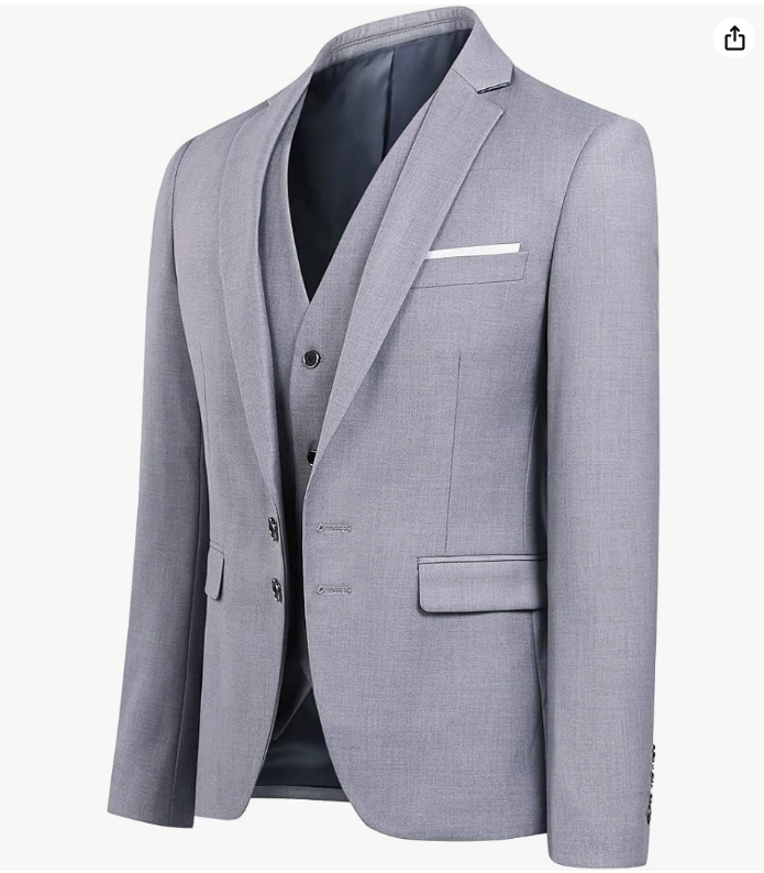 Costume Homme 3 Pièces Slim Fit Smoking Deux Boutons Couleur Unie Mariage Business Confort Elégant Veste Gilet et Pantalon