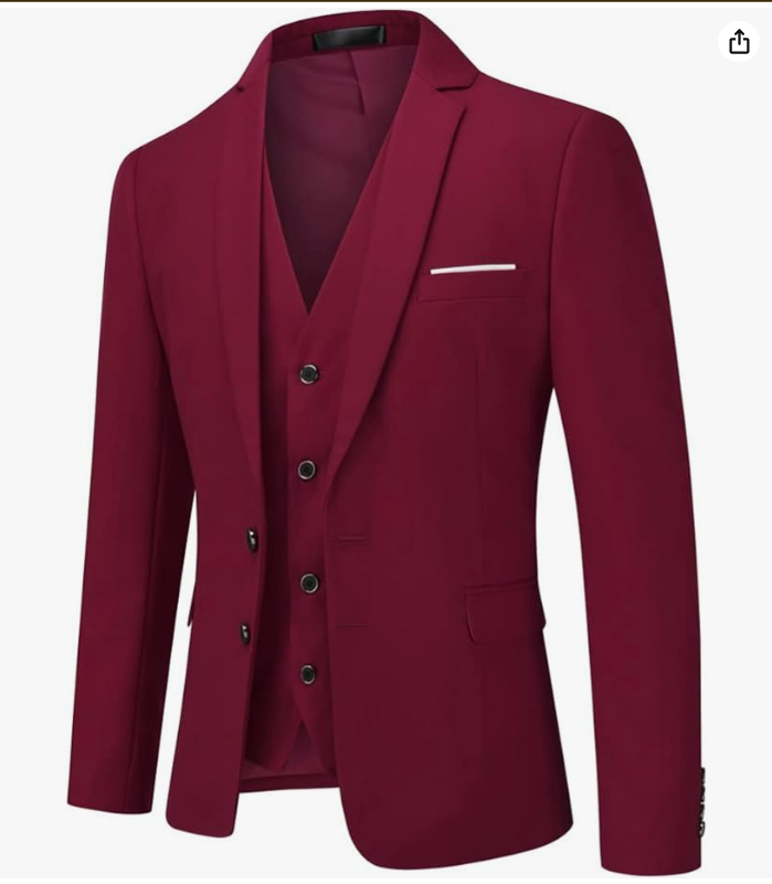 Costume Homme 3 Pièces Slim Fit Smoking Deux Boutons Couleur Unie Mariage Business Confort Elégant Veste Gilet et Pantalon