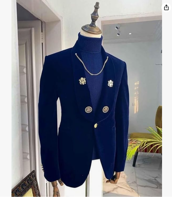 Lacoac Hommes Veste de Costume en Velours Revers de châle Smoking Blazer Mariage dîner de Gala