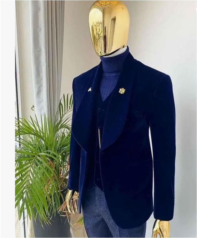 Lacoac Hommes Veste de Costume en Velours Revers de châle Smoking Blazer Mariage dîner de Gala
