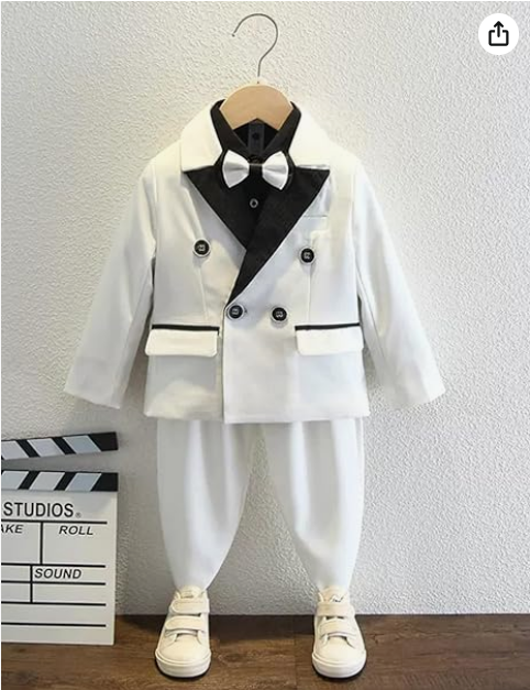Ulnomio Garçon Costume Officiel Blazer à Deux Poches Veste Anniversaire Proms Dîner Tuxedo Manteau
