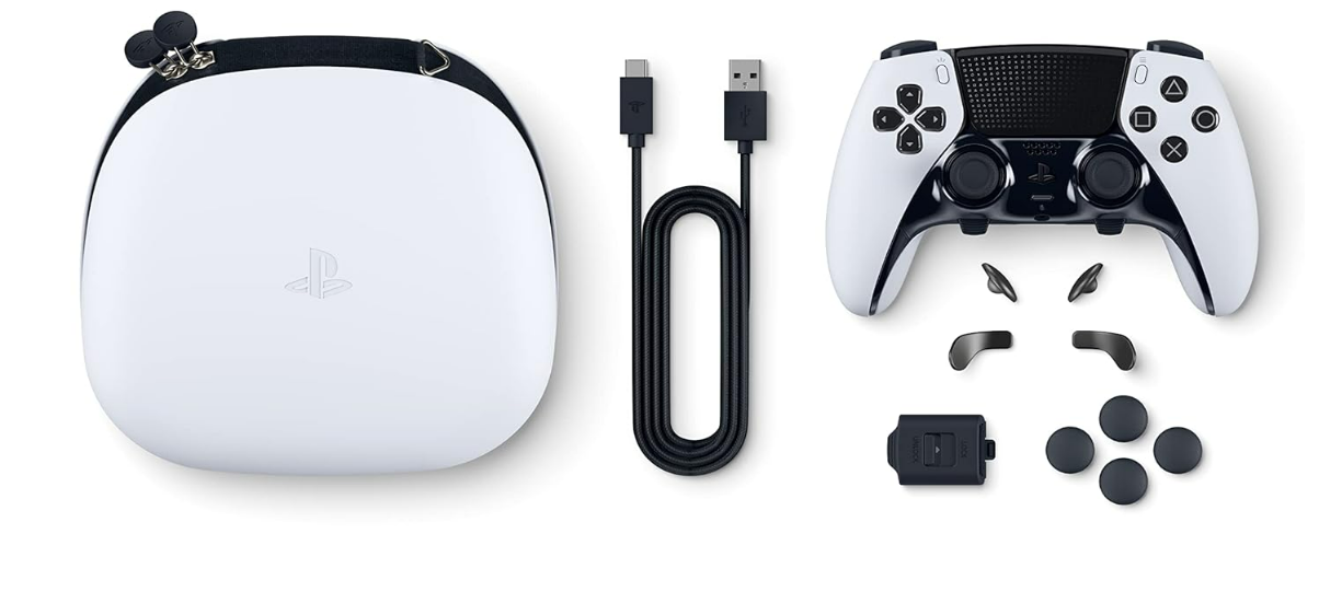 Sony, Manette DualSense Edge Officielle pour PS5 et PC, Sans Fil, Commandes Ultra-Personnalisables + Profils Interchangeables + Confort Amélioré, Boîte de Transport Incluse, Couleur : Blanche et Noire