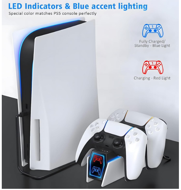 OIVO Chargeur Manette PS5, 2H Rapide Chargeur avec 2 Types de Câble, Station de Chargement Compatible avec Manettes DualSense Playstation 5