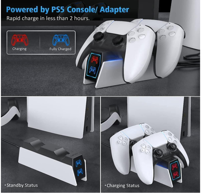 OIVO Chargeur Manette PS5, 2H Rapide Chargeur avec 2 Types de Câble, Station de Chargement Compatible avec Manettes DualSense Playstation 5