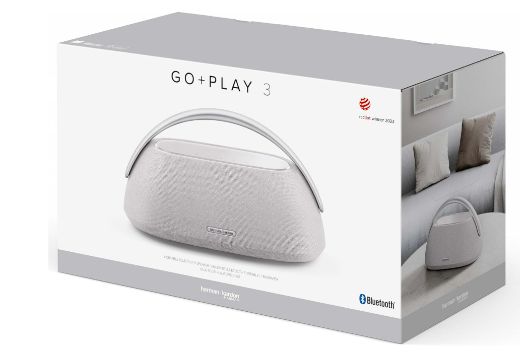 Harman Kardon Go + Play 3, Enceinte portable Bluetooth sans fil, autonomie de 8 h, son et basses puissantes, en Gris