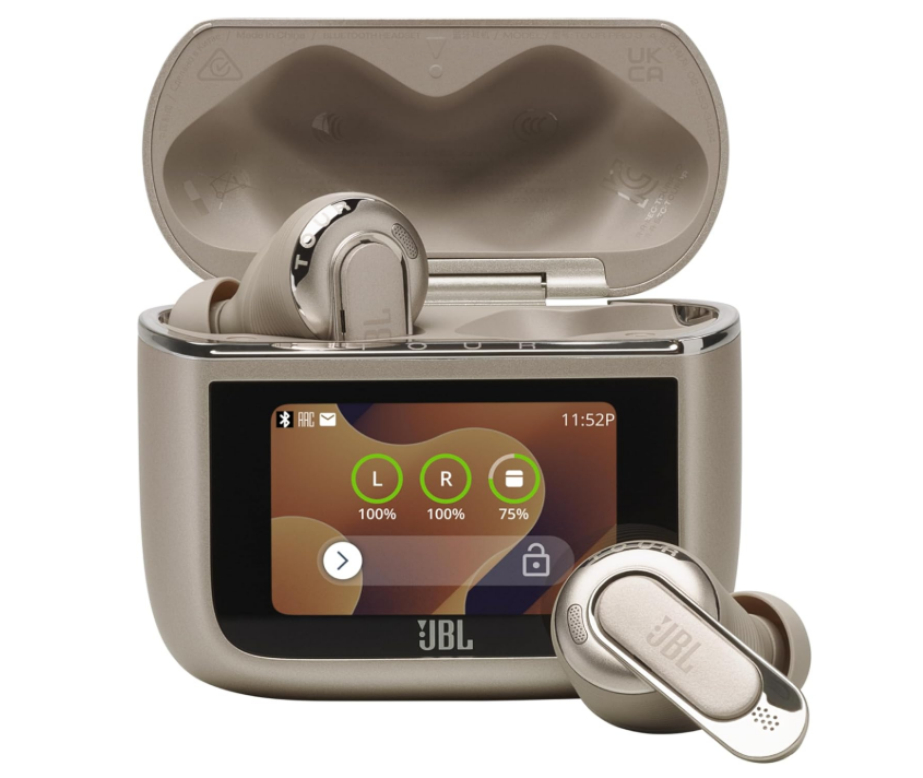 JBL Tour Pro 3, Écouteurs sans Fil, étui Intelligent de Recharge, 40h d'autonomie, avec Réduction de Bruit Adaptative, Bluetooth, Son Spatial 360, Marron