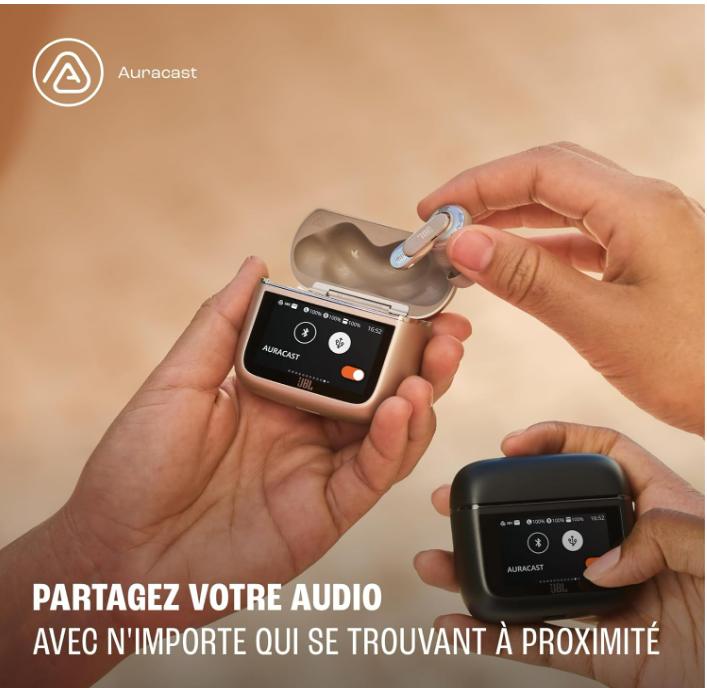 JBL Tour Pro 3, Écouteurs sans Fil, étui Intelligent de Recharge, 40h d'autonomie, avec Réduction de Bruit Adaptative, Bluetooth, Son Spatial 360, Marron