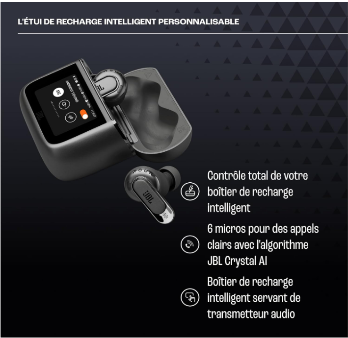 JBL Tour Pro 3, Écouteurs sans Fil, étui Intelligent de Recharge, 40h d'autonomie, avec Réduction de Bruit Adaptative, Bluetooth, Son Spatial 360, Noir