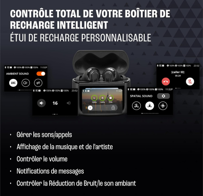 JBL Tour Pro 3, Écouteurs sans Fil, étui Intelligent de Recharge, 40h d'autonomie, avec Réduction de Bruit Adaptative, Bluetooth, Son Spatial 360, Noir