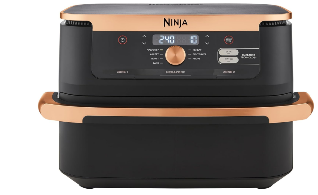 NINJA Foodi FlexDrawer Air Fryer, Dual Zone Avec Séparateur Amovible, Grand Tiroir de 10.4 L, 7-en-1, Double Zone, Pièces Antiadhésives Compatibles Au Lave-Vaisselle, Noir & Cuivre, AF500EUCP