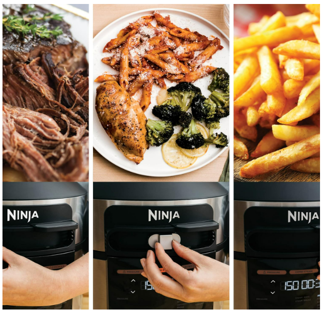 Multicuiseur Ninja Foodi MAX Air Fryer, Smart Lid, 14 fonctions de cuisson en 1, 7.5L, Cuisson sous pression, Friture à l'air, Cuisson lente, Grill et plus, sonde numérique, Acier inoxydable, OL750EU