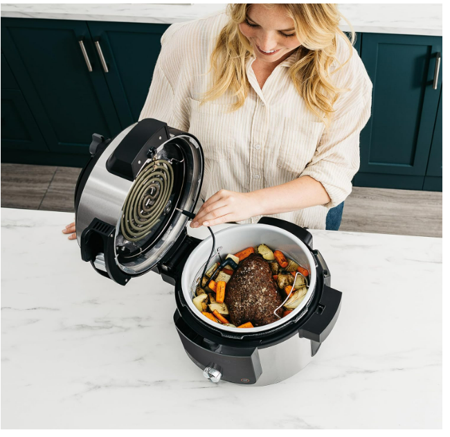 Multicuiseur Ninja Foodi MAX Air Fryer, Smart Lid, 14 fonctions de cuisson en 1, 7.5L, Cuisson sous pression, Friture à l'air, Cuisson lente, Grill et plus, sonde numérique, Acier inoxydable, OL750EU