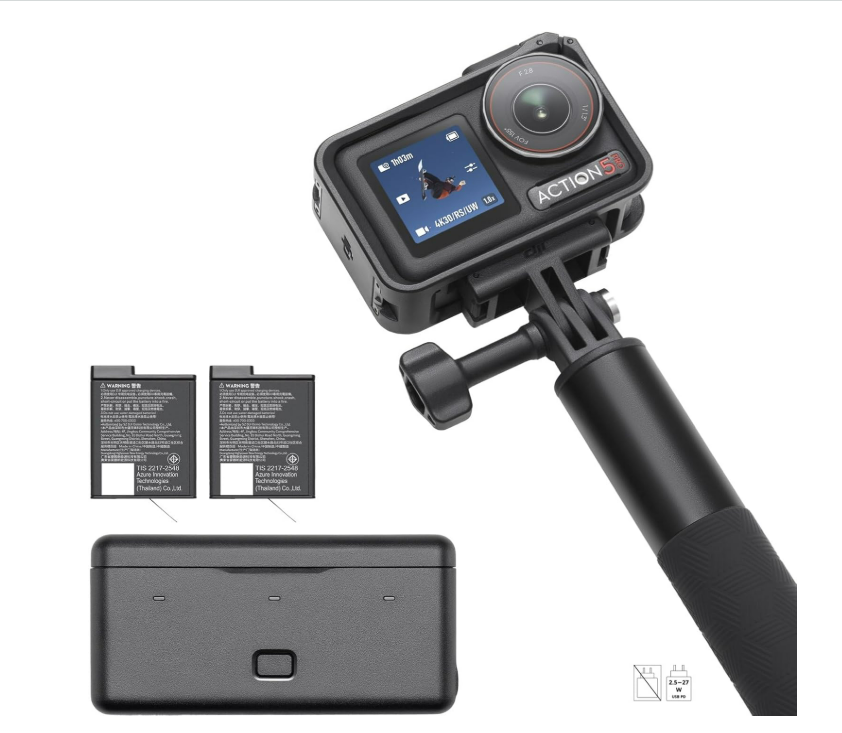 DJI Bundle Aventure Osmo Action 5 Pro, Caméra d’Action 4K avec Capteur 1/1,3", 12 h d’Autonomie Étendue avec 3 Batt., Stabilisation, Double Écran Tactile OLED, Mini Caméra d’Action pour Voyage, Vlog