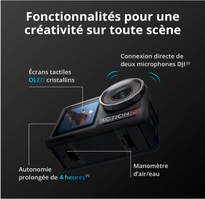 DJI Bundle Aventure Osmo Action 5 Pro, Caméra d’Action 4K avec Capteur 1/1,3", 12 h d’Autonomie Étendue avec 3 Batt., Stabilisation, Double Écran Tactile OLED, Mini Caméra d’Action pour Voyage, Vlog