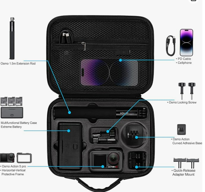 Tomat Osmo Action 5 Pro Housse de Transport pour DJI Osmo Action 5 Pro Accessoires caméra Coque Rigide Compatible pour DJI Action 4 /Action 3 Adventure Combo