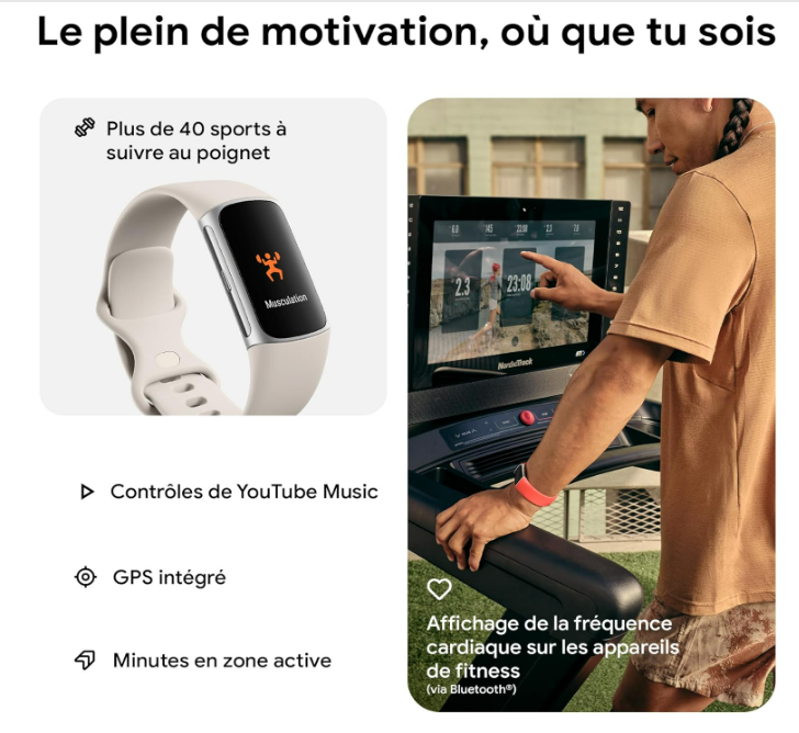 Google Fitbit Charge 6 Bracelet d'activité avec un abonnement de 6 mois à Fitbit Premium inclus, 7 jours d'autonomie de batterie, Google Wallet et Google Maps