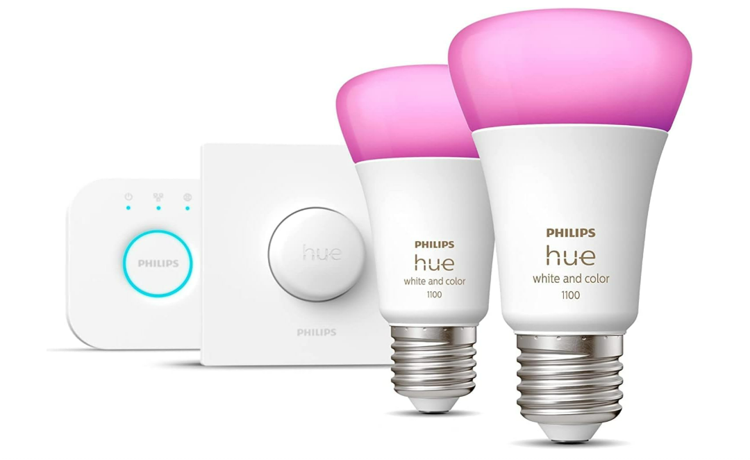 Philips Hue Kit de démarrage White Ambiance : 3 Ampoules LED Intelligentes et connectées E27, Pont de Connexion, Bouton Smart Hue, Compatible Bluetooth, Alexa, Google Assistant, Apple HomeKit