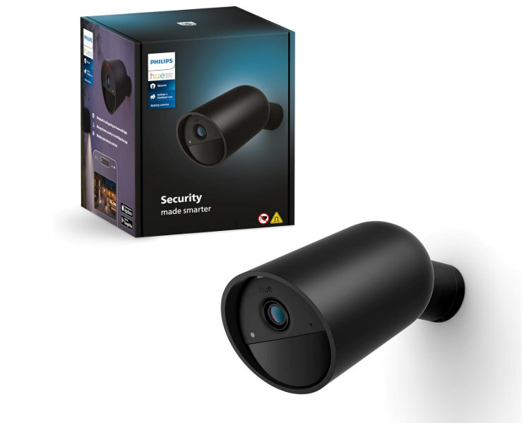 Philips Hue Secure, Caméra HD 1080P sans Fil, Utilisation intérieure ou extérieure, contrôle avec Une Seule Application, Noir