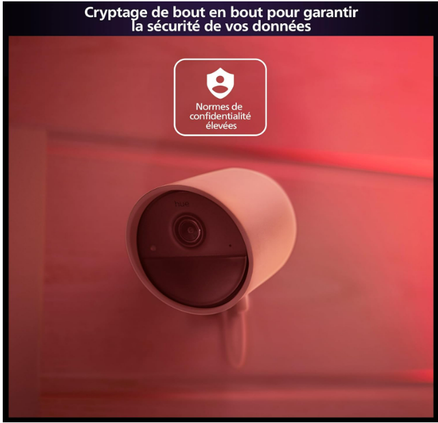 Philips Hue Secure, Kit de Démarrage avec 1 Caméra Filaire Sécurisée Blanche, 2 Capteurs de Contact Sécurisés Blancs, 2 Ampoules Connectées White and Color Ambiance, 1 Pont, Facile à Installer [Classe énergétique F]