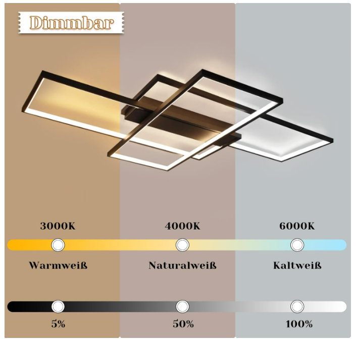 GBLY Plafonnier LED Moderne - Grande Lampe de Salon Noire Dimmable avec Télécommande Lampe de Chambre Géométrique 51W Éclairage de Plafond (100x70x8cm) [Classe énergétique B]
