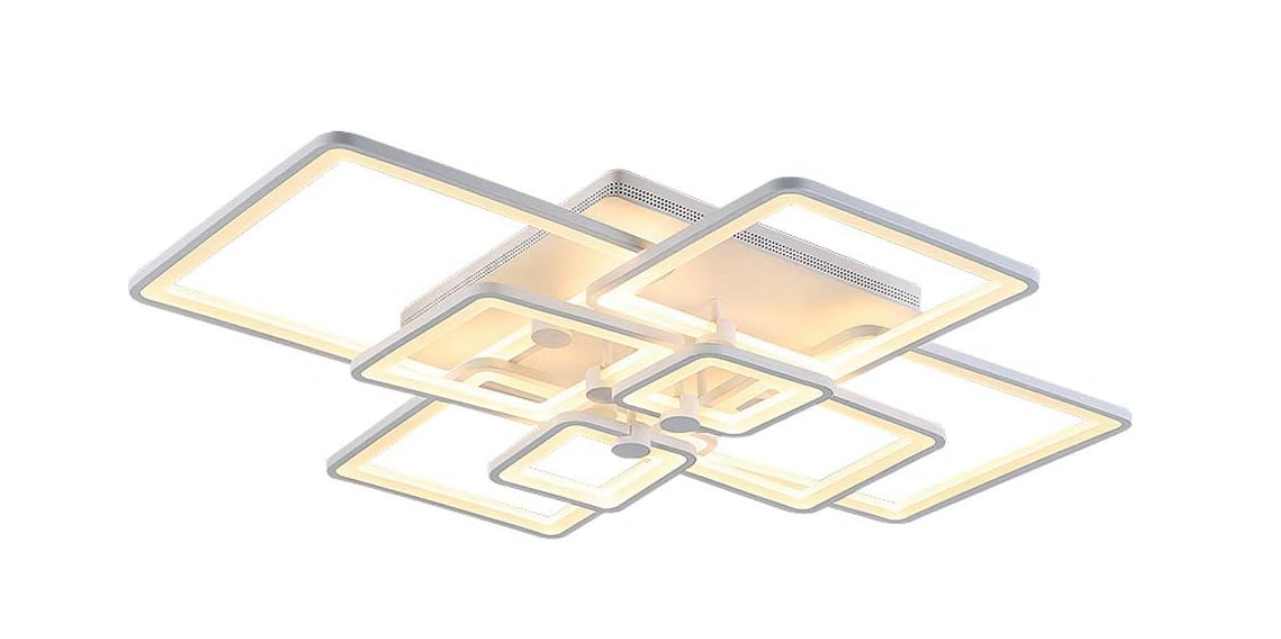 Plafonnier carré à intensité variable avec télécommande pour salon, salle à manger, lustre encastré moderne pour salon, cuisine, couloir, bureau, éclairage suspendu L 106 x l 78 cm