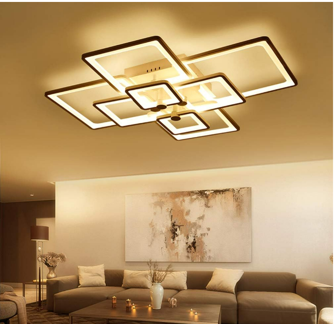 Plafonnier carré à intensité variable avec télécommande pour salon, salle à manger, lustre encastré moderne pour salon, cuisine, couloir, bureau, éclairage suspendu L 106 x l 78 cm