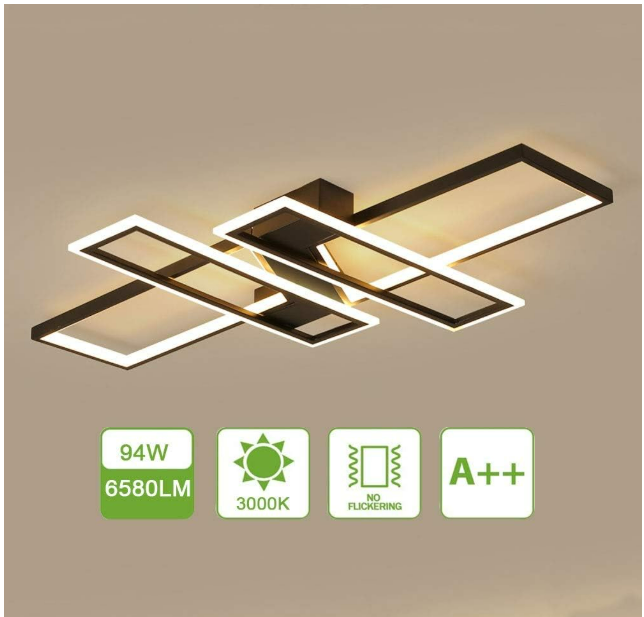 LED 94W Plafonnier Moderne Salon Lumière Lustre Créatif Aluminium Acrylique Conception Lampe Plafond Luminaire L'éclairage Lampe de Salon Lumière de la Chambre Bureau Plafonnier Lampe (Noir),L90CM [Classe énergétique A++]