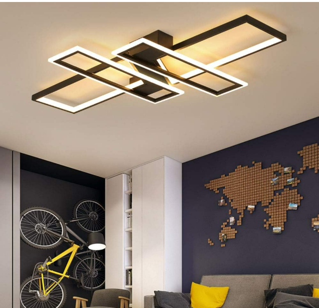 LED 94W Plafonnier Moderne Salon Lumière Lustre Créatif Aluminium Acrylique Conception Lampe Plafond Luminaire L'éclairage Lampe de Salon Lumière de la Chambre Bureau Plafonnier Lampe (Noir),L90CM [Classe énergétique A++]