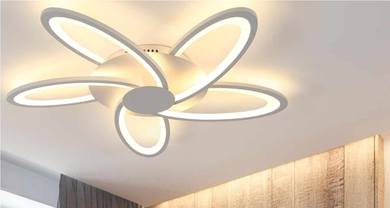 Plafonnier LED 70CM, 60W 6700LM Blanc Luminaire Plafonnier Salon avec 5 Lampes, Lumière Chaude 3000K Lampe de Plafond Moderne en Forme de Fleur pour Chambre à Coucher, Salle à Manger, Bureau [Classe énergétique E]