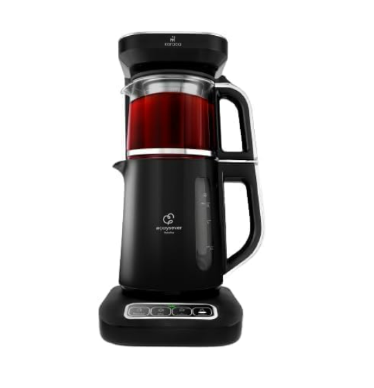 Bouilloire à thé et machine à café filtre automatique Karaca Caysever Robotea Pro 4 en 1 2500 W Chrome, théière, théière turque, thé traditionnel turc