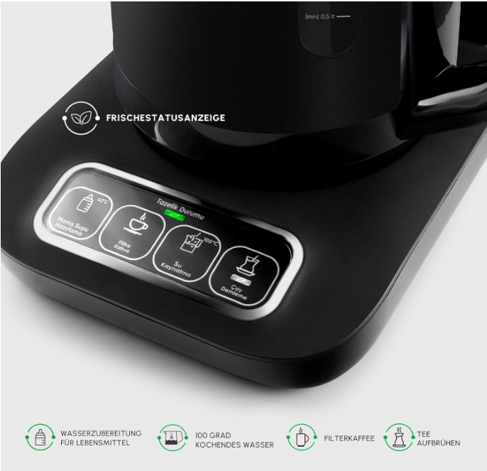 Bouilloire à thé et machine à café filtre automatique Karaca Caysever Robotea Pro 4 en 1 2500 W Chrome, théière, théière turque, thé traditionnel turc