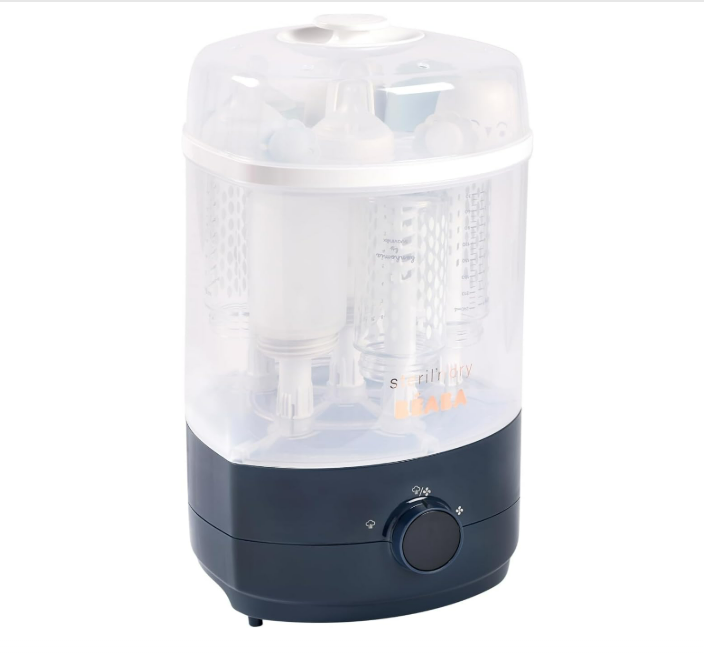 BÉABA, Stérilisateur Sèche Biberons et Accessoires 2 en 1, 2 Compartiments, 3 Modes, Elimine 99,9% des bactéries, Grande Capacité, Sans Filtre, Modulable, Simple et Rapide, Stéril'n'Dry, Night Blue