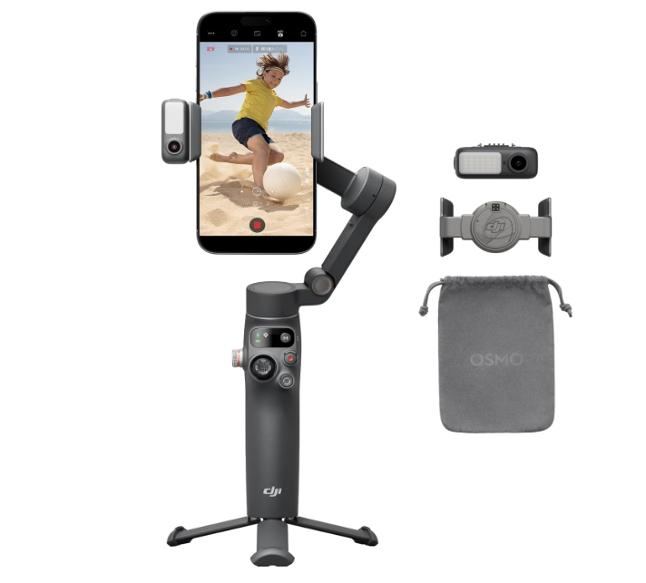 Stabilisateur Nacelle DJI Osmo Mobile 7P pour iPhone, Android, Suivi natif, Éclairage, Nacelle pour téléphone à 3 axes, Lancement rapide, Édition en un seul clic, Barre d’extension et trépied intégrés