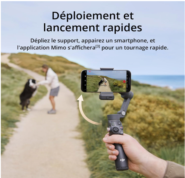 Stabilisateur Nacelle DJI Osmo Mobile 7P pour iPhone, Android, Suivi natif, Éclairage, Nacelle pour téléphone à 3 axes, Lancement rapide, Édition en un seul clic, Barre d’extension et trépied intégrés